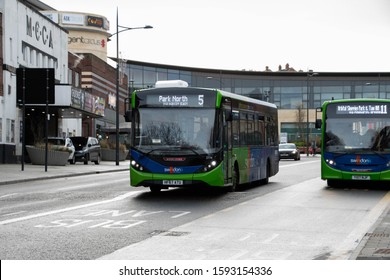 Swindon, Wiltshire, Uk - December 18th 2019: Park North Swindon Bus Driving Away From Regents Circus