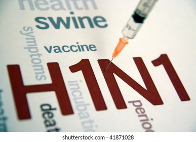 Swine Flu H1N1 Disease With Syringe  And Virus Vaccine