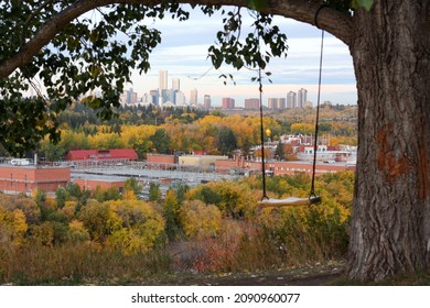 A Swing Overlooking The North Saskatchewan River Valley And The City Of Edmonton