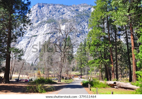 Swinging Bridge Picnic Area Yosemite National Stock Photo