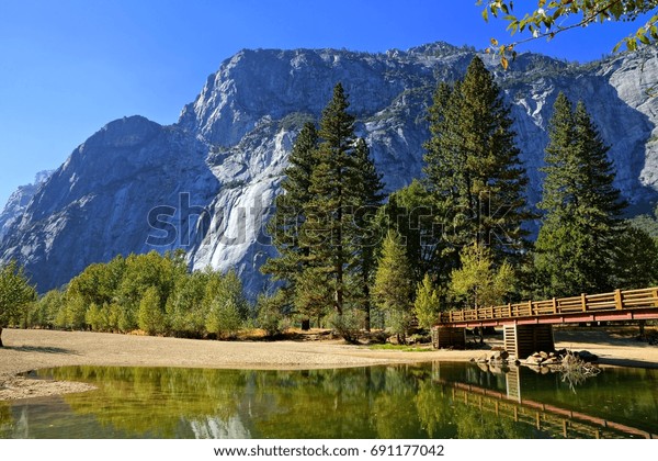 Swinging Bridge Yosemite National Park California Stock