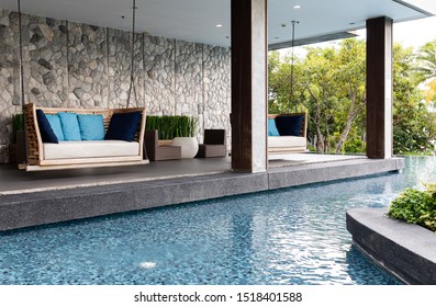 Swings in  the pool, Luxury corner for relax - Shutterstock ID 1518401588