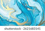 Swirl of blue gold marble abstract background, Liquid marble, Alcohol ink colors abstract, light blue azure tones with golden, Paint marble texture. 