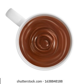 Swirl In A Cup Of Hot Chocolate Top View Isolated On White