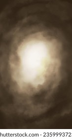 Swirl overcast background with light in the middle. Dramatic stormy painting. Photography studio backdrop for a portrait