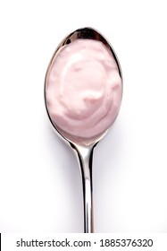 Swirled Yogurt In Spoon. Top View