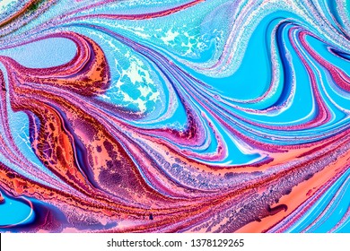 Swirling colorful drops cloud. Color splashes of ink isolated on white and color background. Abstract paint in water. Closeup of the painting. Technicolour Smoke Waves.