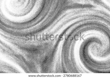 Swirling halftone pattern creates a dynamic vortex effect in black and white tones.