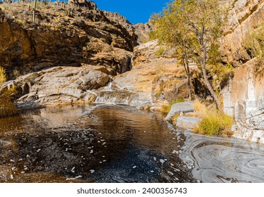 Swirling Patterns in The Bottom Pool Of Seven Falls on the  Bear Canyon Trail, Bear Canyon, Sabino Canyon Recreation Area, Tucson, Arizona, USA