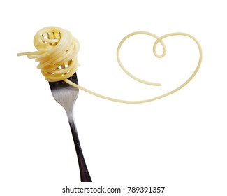 Swirls of cooked spaghetti with fork. Spaghetti heart shape.  - Powered by Shutterstock - Get 15% off with code: PIKWIZARD15