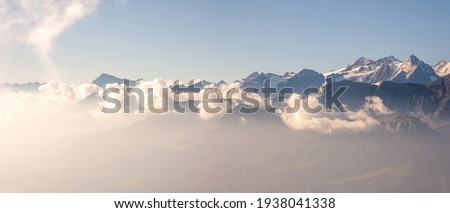 Swiss Alps mountain range seen from Brienz Rothorn, Eiger, Jungfrau.