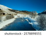 Swiss Alps. Winter landscape at the Inn river, Upper Engadine, Switzerland