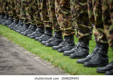 Swiss army soldiers representing the guard of honor are seen during a welcome ceremony in Bern