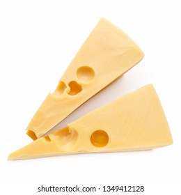 Swiss Cheese Blocks On White Background, Top View