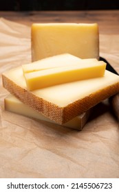 Swiss cheese collection, gruyere cheese made from unpasteurized cow's milk close up