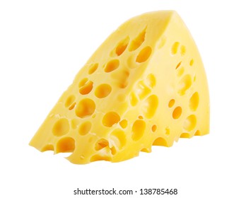 Swiss Cheese Segment Isolated On White With Clipping Path