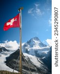 swiss flag at Cabane du Mountet in front of Dent Blanche, Valais