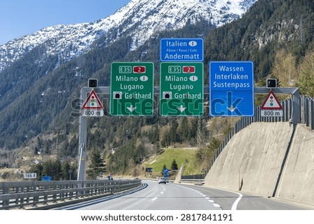 Swiss highway A2 before the Gotthard Tunnel transport in Wassen, Canton of Uri, Switzerland
