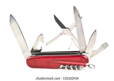 Swiss Knife On White Background