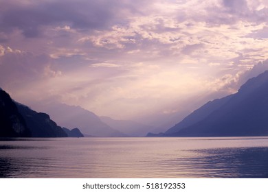 Swiss Lake At Sunset In Brienz, Switzerland