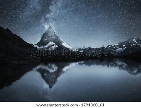 Similar – Image, Stock Photo Milky Way above a mountain peak in Pueblo de Sotres, Asturias