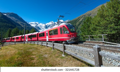 Swiss Mountain Train Bernina Express Crossed Alps