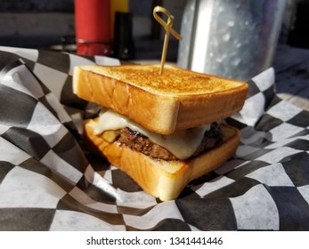 A Swiss And Mushroom Burger On The Texus Toast. 