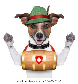 Swiss Rescue Dog With A Barrel And Paws Up