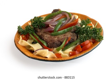 Swiss Steak With Peppers, Onion And Pasta