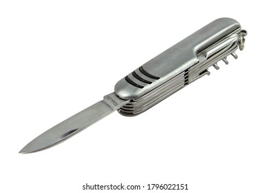 Switch Blade Of Stainless Steal Isolated In White Background