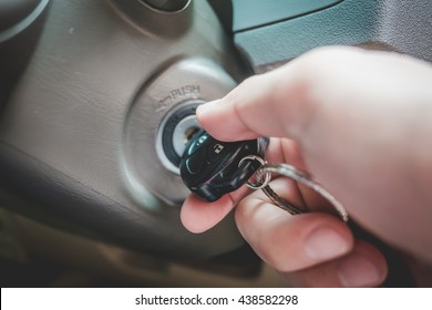 Switch A Car Key On To Start The Engine