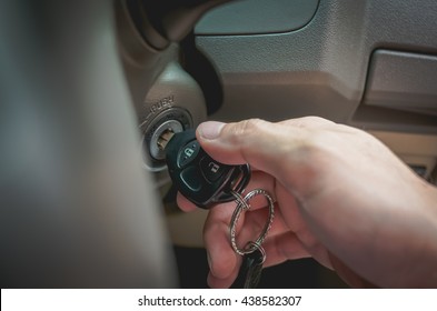 Switch A Car Key On To Start The Engine