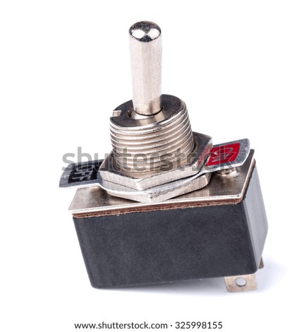 switch of electrical protection component, isolated on white background, it breaks circuit when toggle to off position.