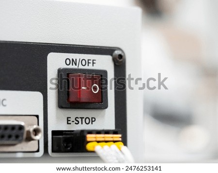 switch off on control electricity button technology power icon turnoff turn on design light equipment push energy power toggle concept web factory interface shutdown turning press panel copy space	