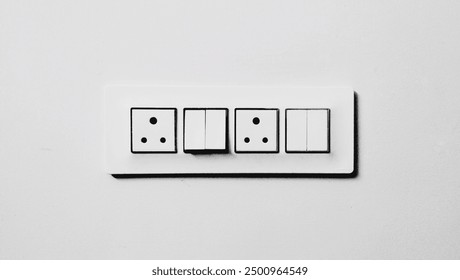 A switchboard with multiple switches on a clean background, highlighting it's functional and practical design. Perfect use in electrical, home improvement, and interior design content.