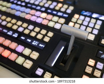 Switcher Buttons In Studio TV Station,Television Broadcast.