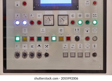 Switches On An Industrial Control Board Mamaging The Systems Of A Passenger Train Wagon