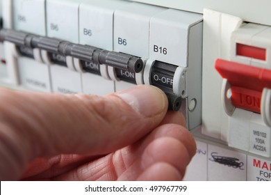 Switching An MCB (Micro Circuit Breaker) On A UK Domestic Electrical Consumer Unit Or Fuse Box