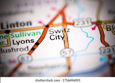 Switz City. Indiana. USA on a geography map