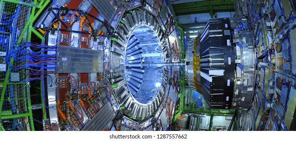 Geneève / Switzerland - April 2010 : CERN the European Organization for Nuclear Research where the Higgs boson was detected in 2012 in the ATLAS and CMS experiments, conducted with the LHC accelerator