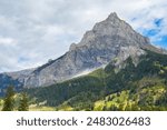 Switzerland, panoramic view of Swiss Alps rocky mountain peaks, Jungfrau