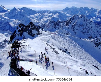 Switzerland, Verbier. Ski Resort In Swiss Alps. Ski Slope. Skier.