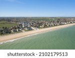 Sword Beach in Hermanville-sur-Mer in Europe, France, Normandy, towards Ouistreham, in summer on a sunny day.