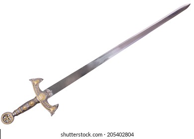Sword displayed by diagonal, isolated on white background.