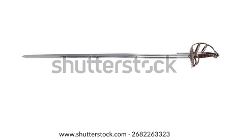 Sword with a pattern and a thin blade, on a white background.