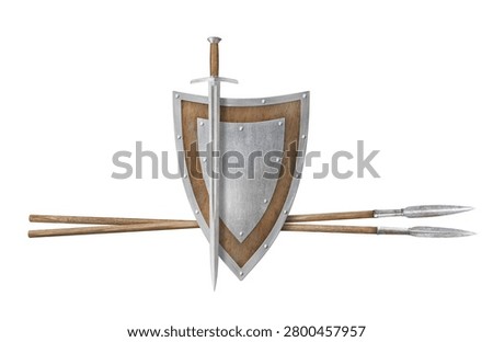 sword shield and two lances isolated on white