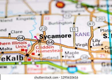 Sycamore. Illinois. USA On A Map