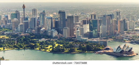 Sydney Aerial Skyline, Harbour Area.