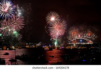 SYDNEY, AUSTRALIA - 1 JAN 2014 - New Year Celebrations And Fireworks In Sydney Harbour Area