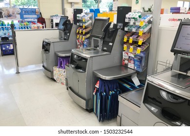 Sydney / Australia 12-09-2019. Self Serve Checkout At Coles Supermarket